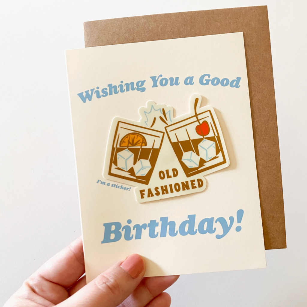 Bottlebrush Graphics Old Fashioned Birthday Sticker Card (Card + Vinyl Sticker)