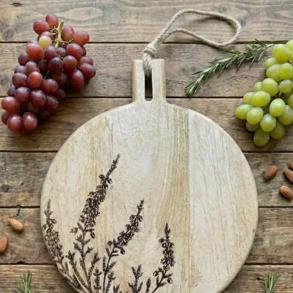 House of Wren 11" Lavender Engraved Round Mango Wood Cutting Board
