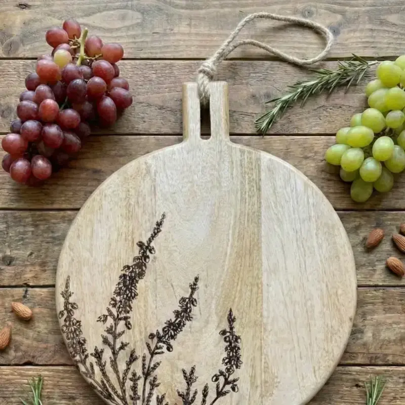 House of Wren 11" Lavender Engraved Round Mango Wood Cutting Board