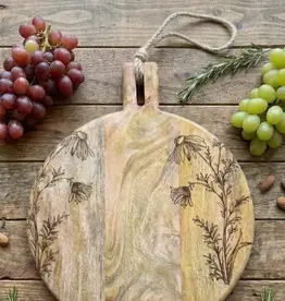 House of Wren 11" Daisy Engraved Round Mango Wood Cutting Board