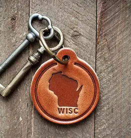 Sugarhouse Leather Wisconsin Silhouette Leather Keychain - Circle