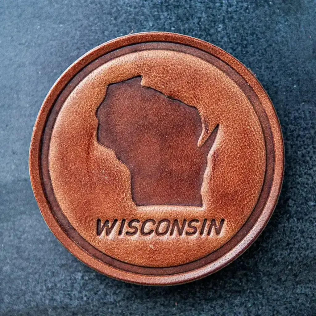 Sugarhouse Leather Wisconsin Silhouette Leather Magnet - Circle