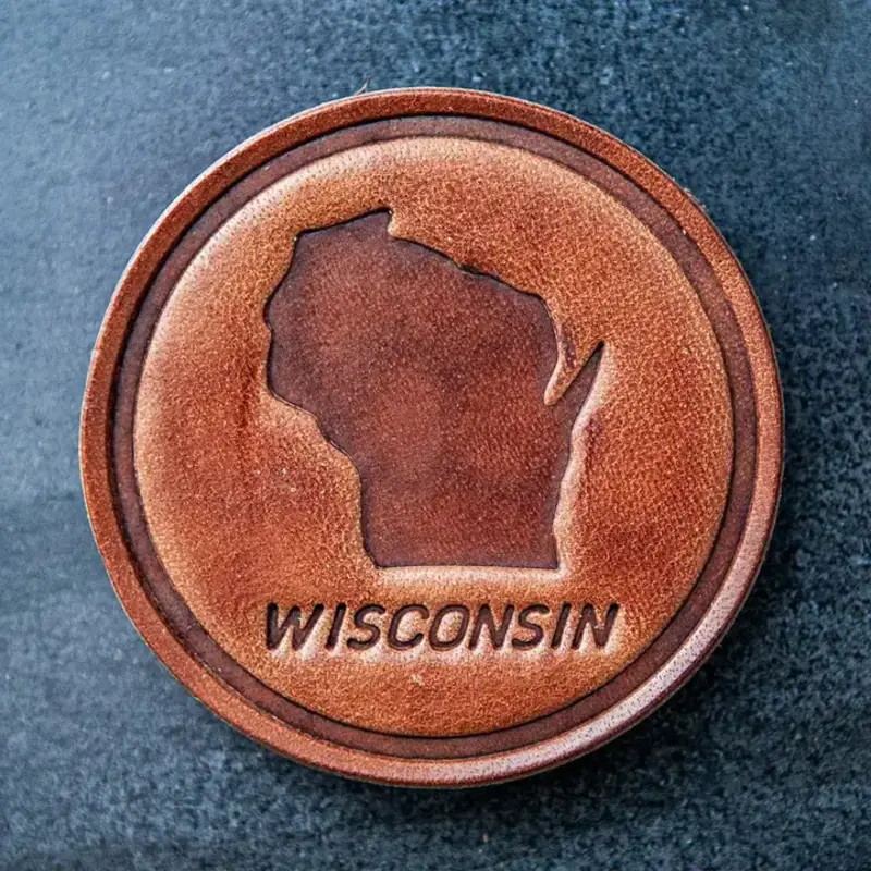 Sugarhouse Leather Wisconsin Silhouette Leather Magnet - Circle