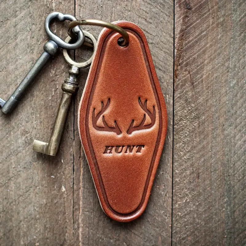 Sugarhouse Leather Hunt Antlers Leather Keychain Motel Style