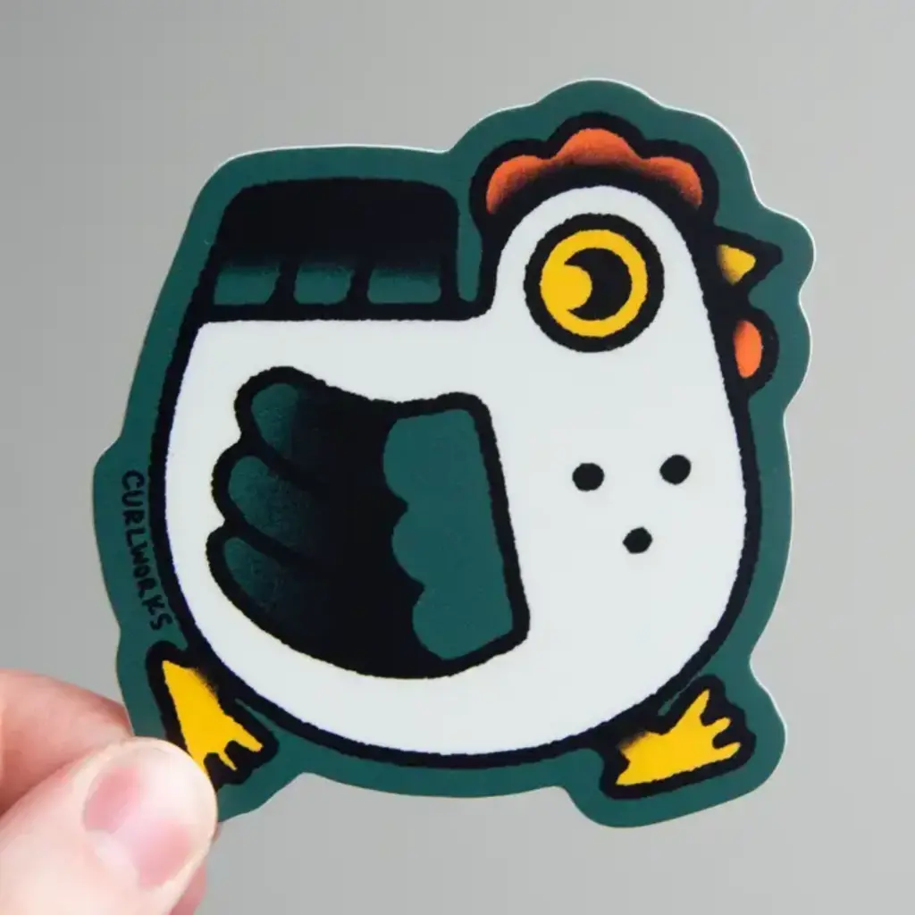 Curlworks Chicken On the Move - 3" Vinyl Sticker