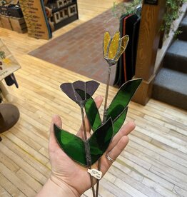 Nancy Jackson Stained Glass -  Flower with Leaves on Stake