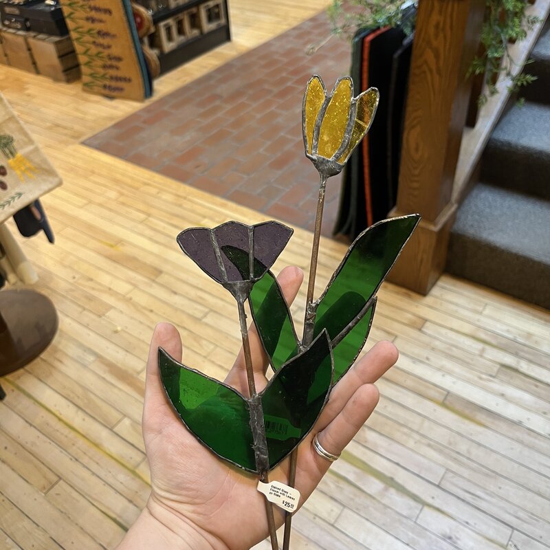 Nancy Jackson Stained Glass -  Flower with Leaves on Stake