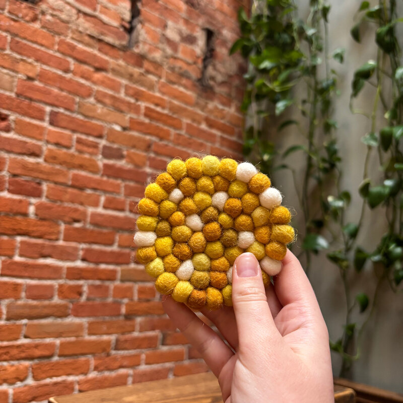 Wool Jamboree Yellow Felt Ball Coaster