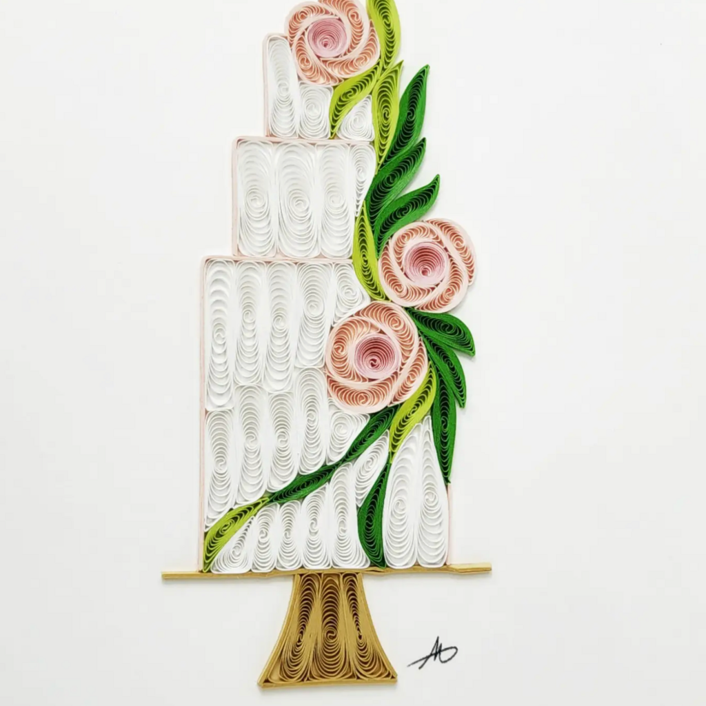 Iconic Quilling Quilling Greeting Card Wedding Cake w/ Roses