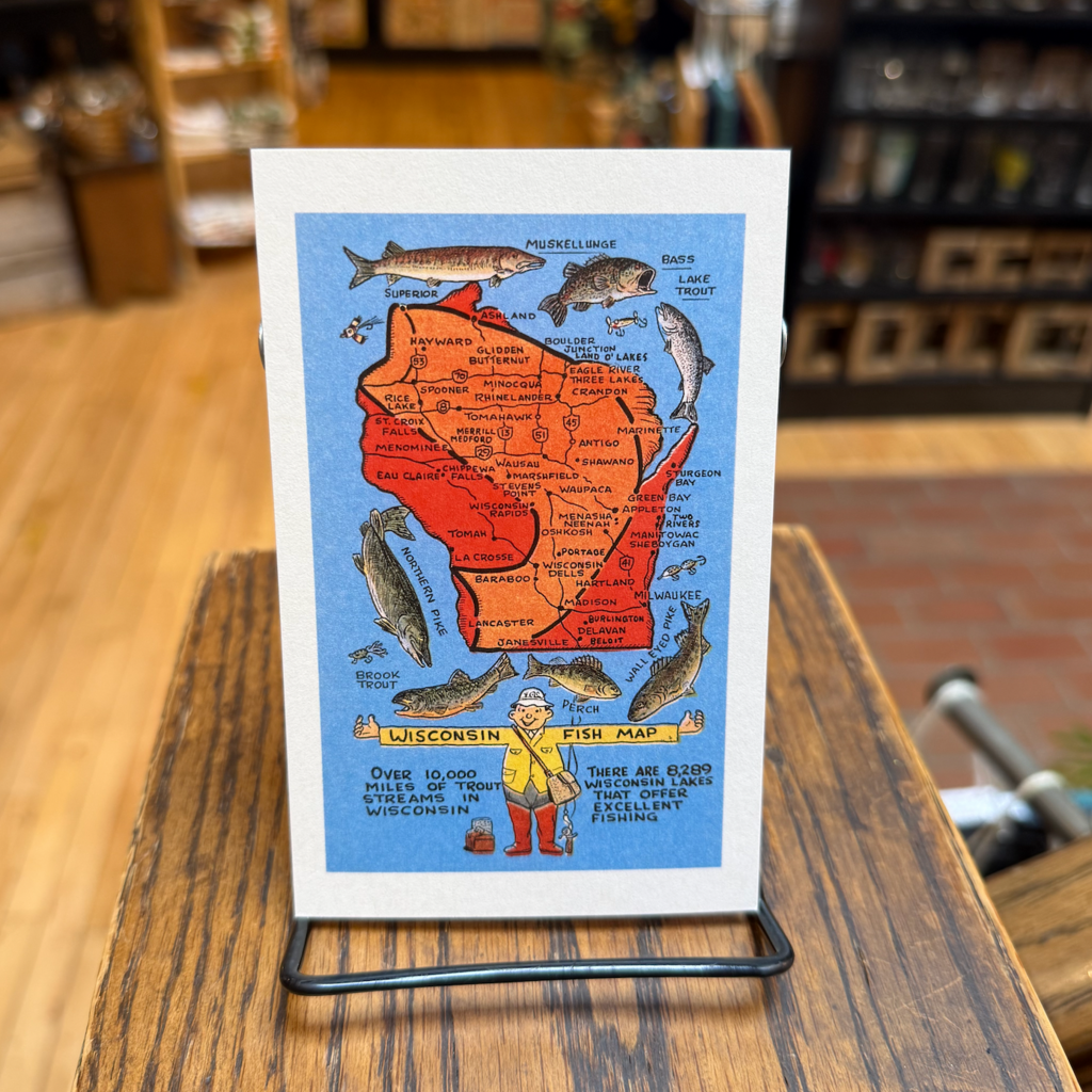 Found Image Press Postcard - Wisconsin Fish Map WI-298