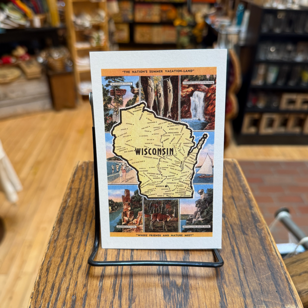 Found Image Press Postcard - Views and Map of Wisconsin WI-278