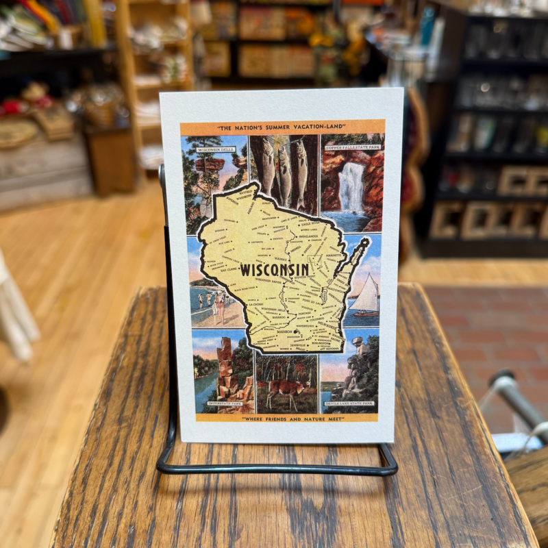 Found Image Press Postcard - Views and Map of Wisconsin WI-278