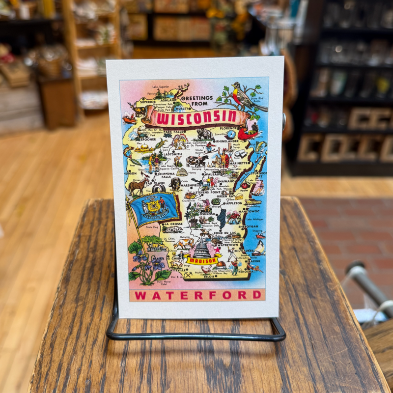Found Image Press Postcard - Greetings from Wisconsin, Waterford WI-363