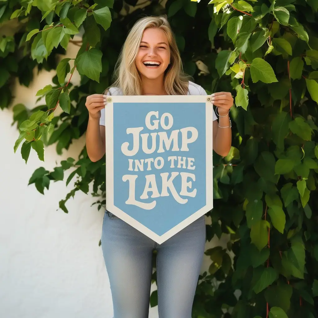 Benoits Design Co. Felt Camp Flag - Go Jump into the Lake