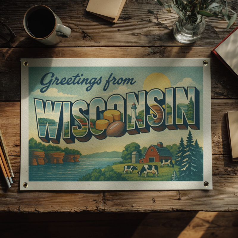 Benoits Design Co. Felt Banner - Greetings from Wisconsin