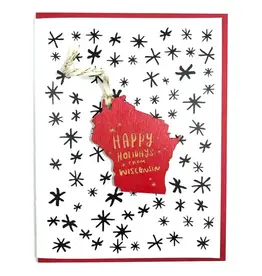 SnowMade (Faire) Happy Holidays from Wisconsin Ornament W/Card - Green