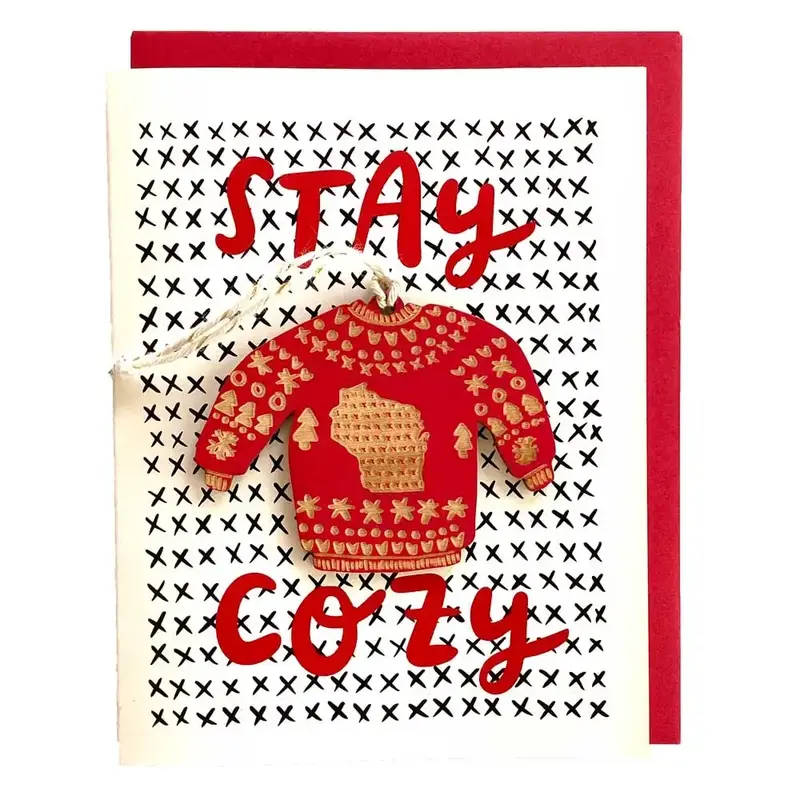 SnowMade (Faire) Wisconsin Cozy Sweater Ornament W/Card