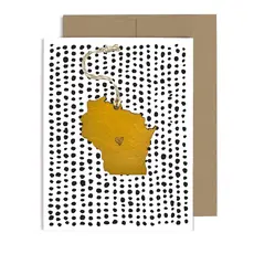 SnowMade (Faire) Wisconsin Heart Ornament W/Card - Mustard