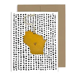 SnowMade (Faire) Wisconsin Heart Ornament W/Card - Mustard