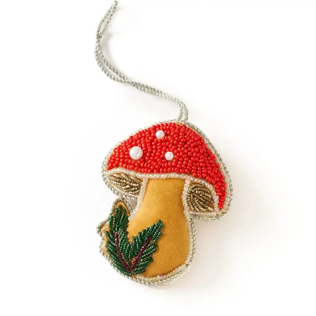 Matr Boomie Fair Trade (Faire) Larissa Plush Mushroom Beaded Felt Ornament - Embroidered