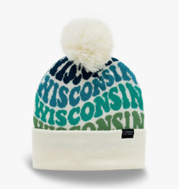 Northern Icons Creations Knit Pom Beanie –White/Blue Wisconsin Hat