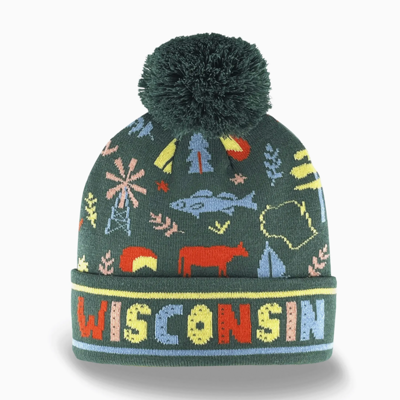 Northern Icons Creations Knit Pom Beanie –Green Icons Wisconsin Hat