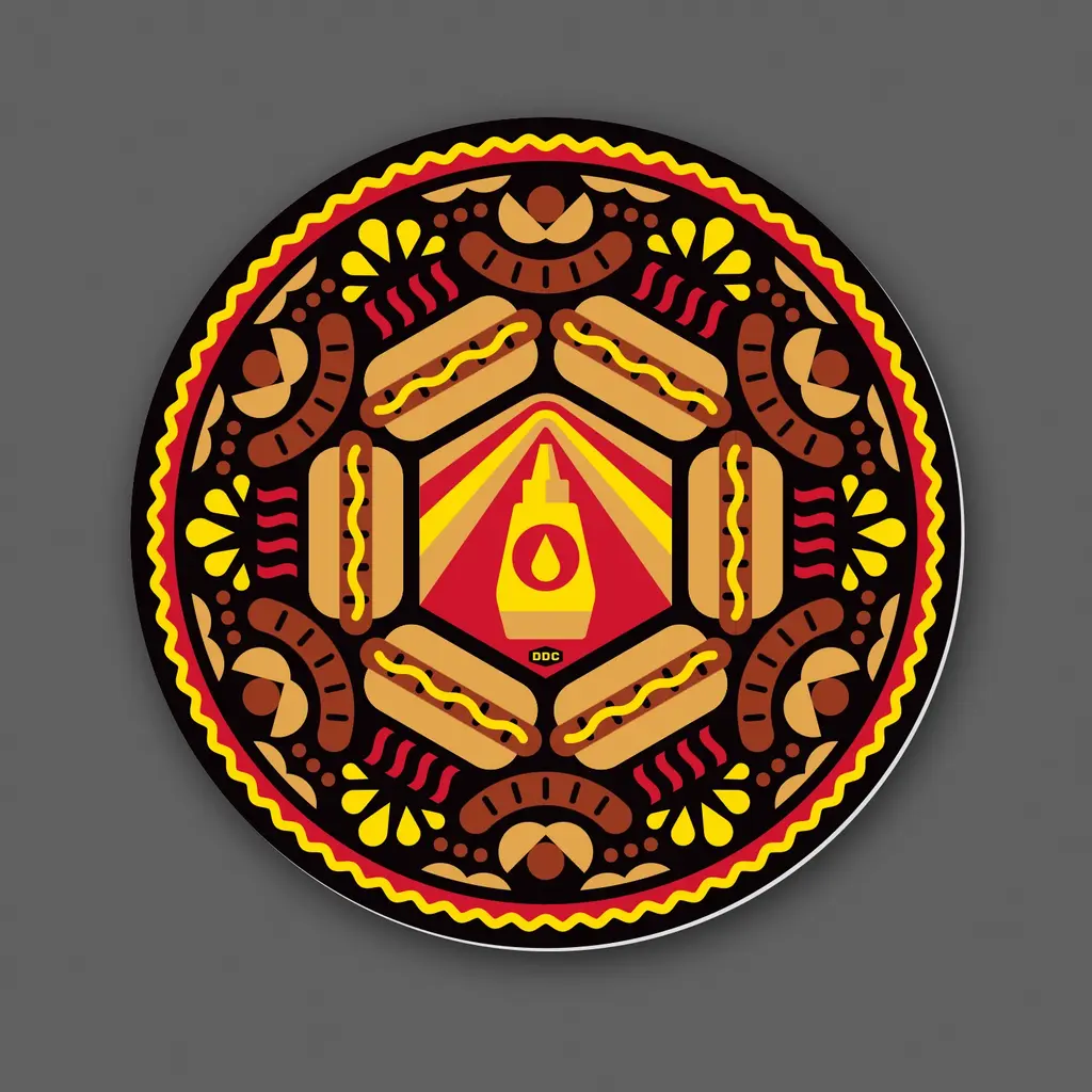 Aaron Draplin Sticker - Hot dog Mandala Decal
