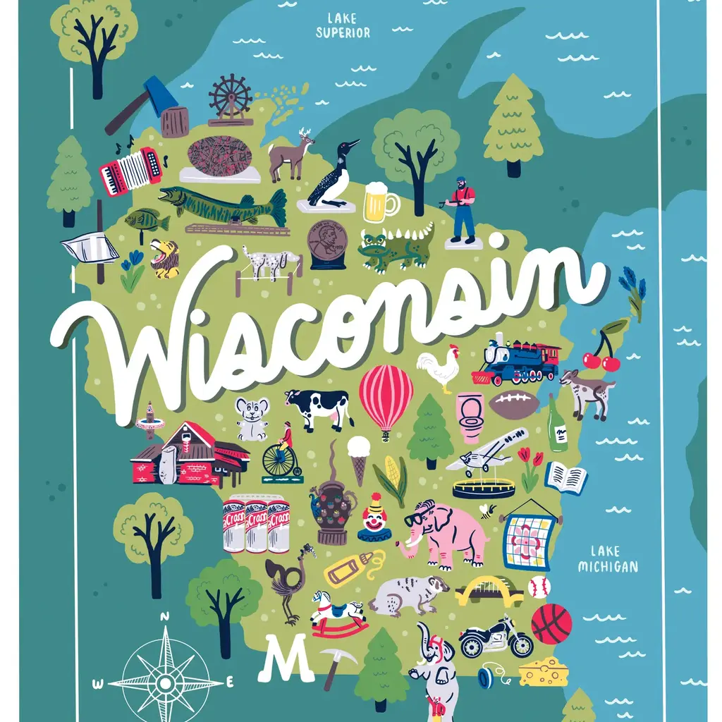 Lauren Marvell Roadside Wisconsin Map Print (8x10)