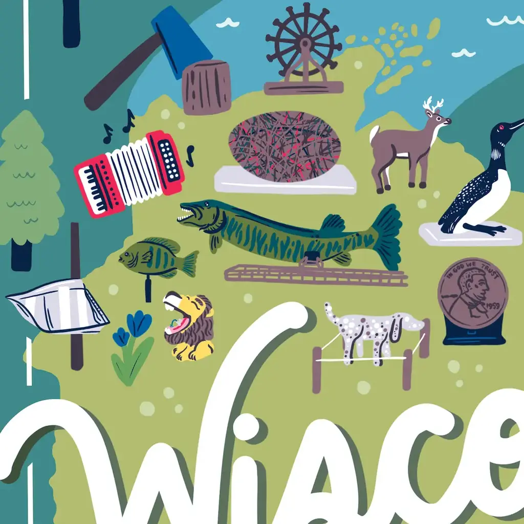 Lauren Marvell Roadside Wisconsin Map Print (8x10)