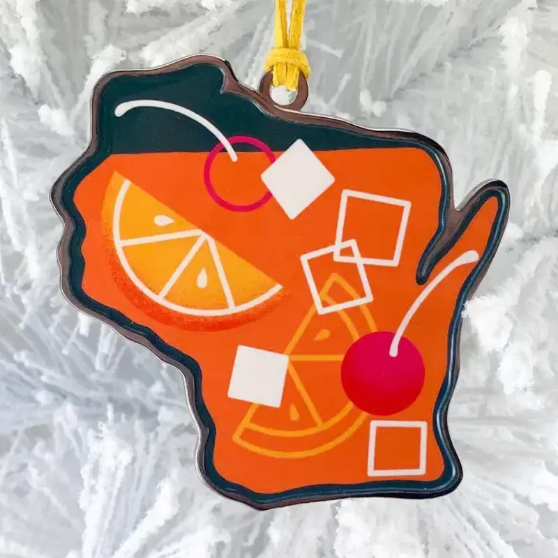 Pixel & Stitch Old Fashioned Wisconsin Metal Ornament