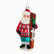 Kurt S. Adler Inc Ornament - 5" Glass Santa W/Skis