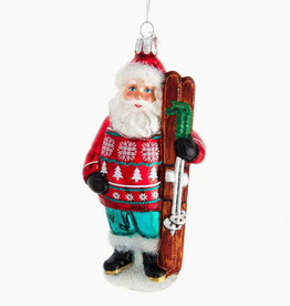 Kurt S. Adler Inc Ornament - 5" Glass Santa W/Skis