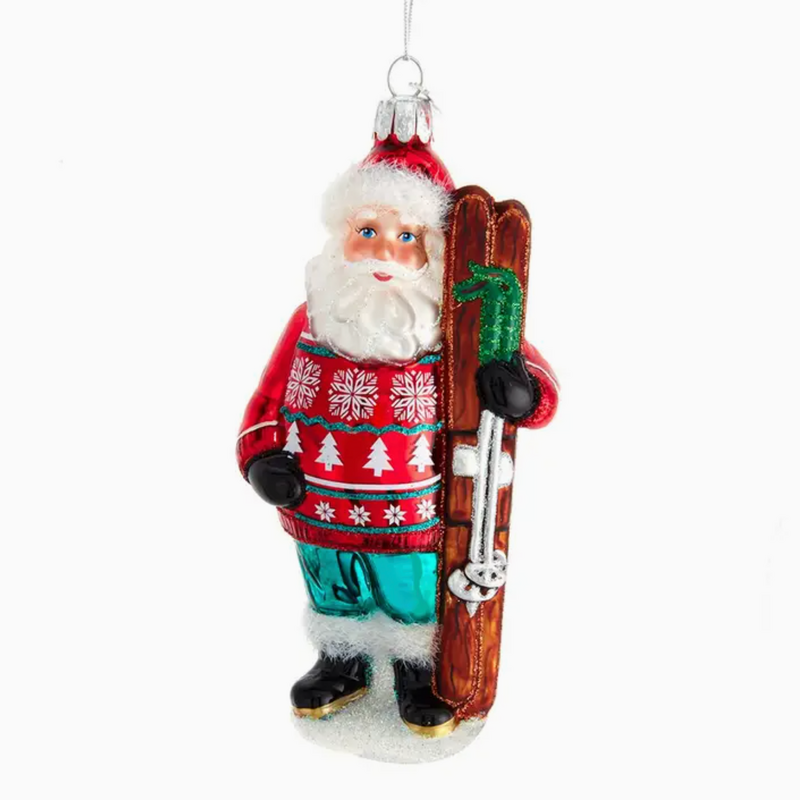 Kurt S. Adler Inc Ornament - 5" Glass Santa W/Skis