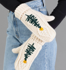 Panache (Faire) Beige Cable Knit Mittens w/ Embroidered Tree