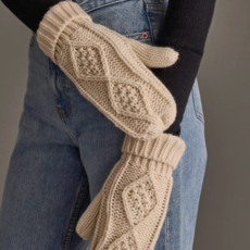 Panache (Faire) Copy of Beige Cable Knit Mittens w/ Embroidered Tree