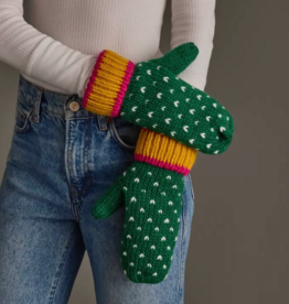 Panache (Faire) Green, White & Mustard Heart Design Mittens