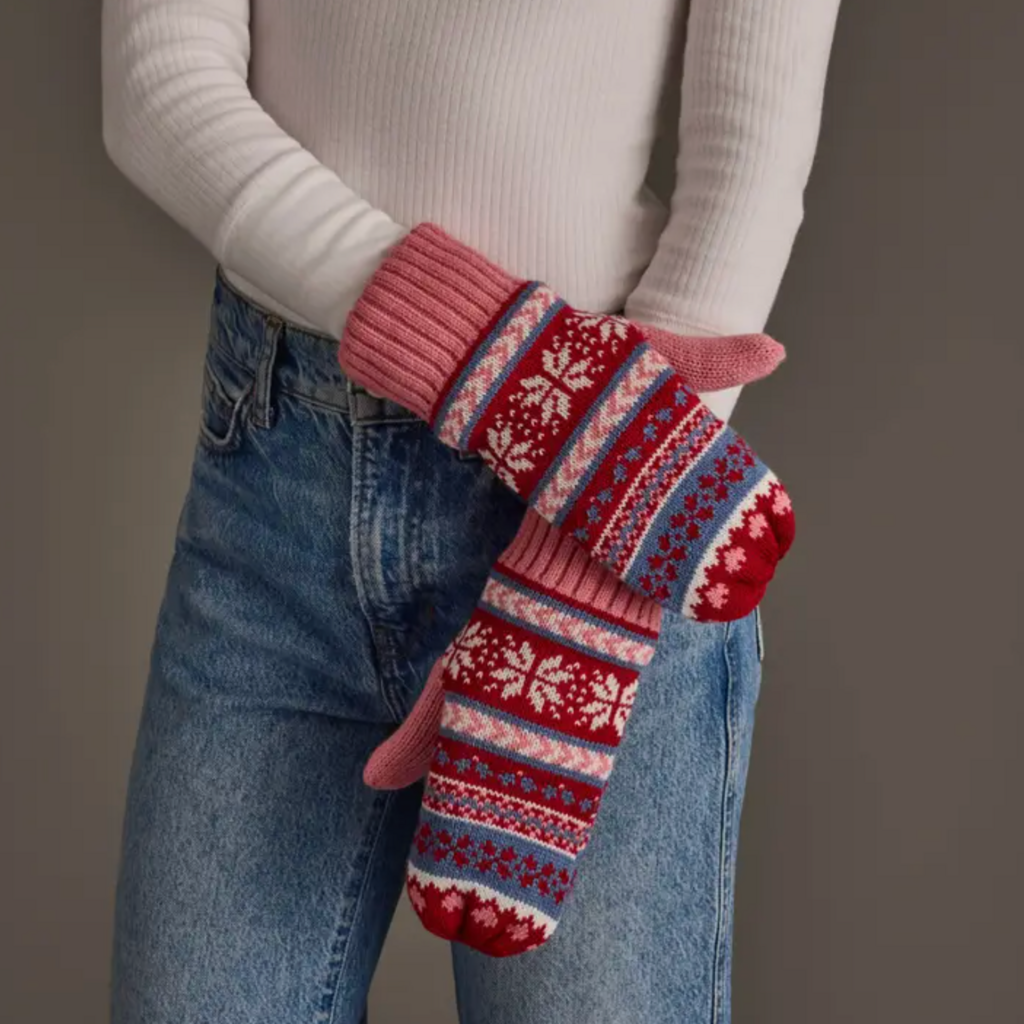 Panache (Faire) Pink, Red & Blue Christmas Pattern Mittens