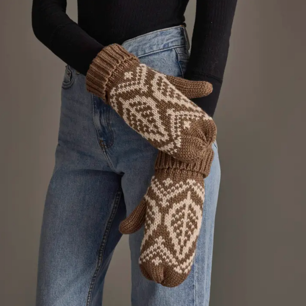 Panache (Faire) Taupe & Beige Patterned Knit Mittens