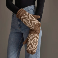 Panache (Faire) Taupe & Beige Patterned Knit Mittens