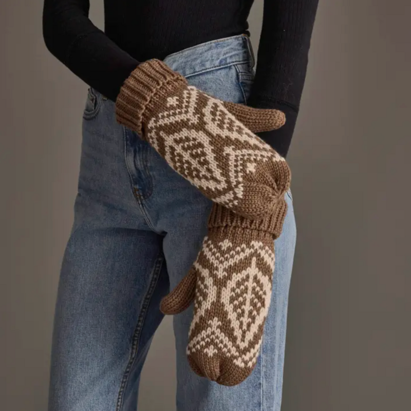 Panache (Faire) Taupe & Beige Patterned Knit Mittens