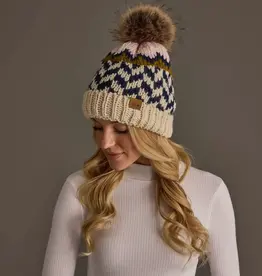 Panache (Faire) Beige, Navy & Lt. Pink Patterned Pom Hat