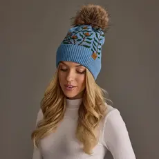 Panache (Faire) Blue Floral Pattern Knit Pom Hat