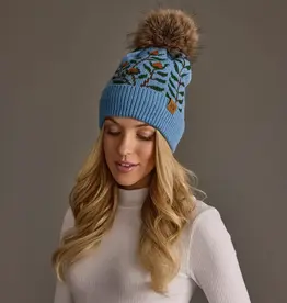 Panache (Faire) Blue Floral Pattern Knit Pom Hat