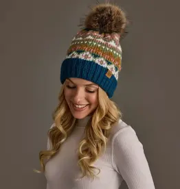 Panache (Faire) Blue, Green, Pink & Brown Patterned Pom Hat