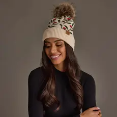 Panache (Faire) Cream Floral Pattern Knit Pom Hat
