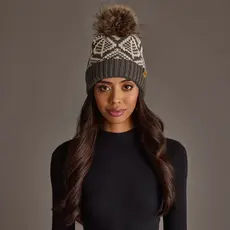 Panache (Faire) Gray & Beige Patterned Knit Pom Hat