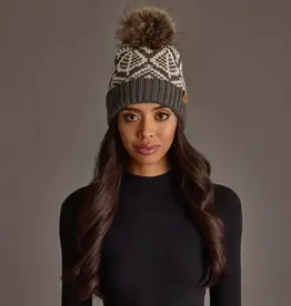 Panache (Faire) Gray & Beige Patterned Knit Pom Hat