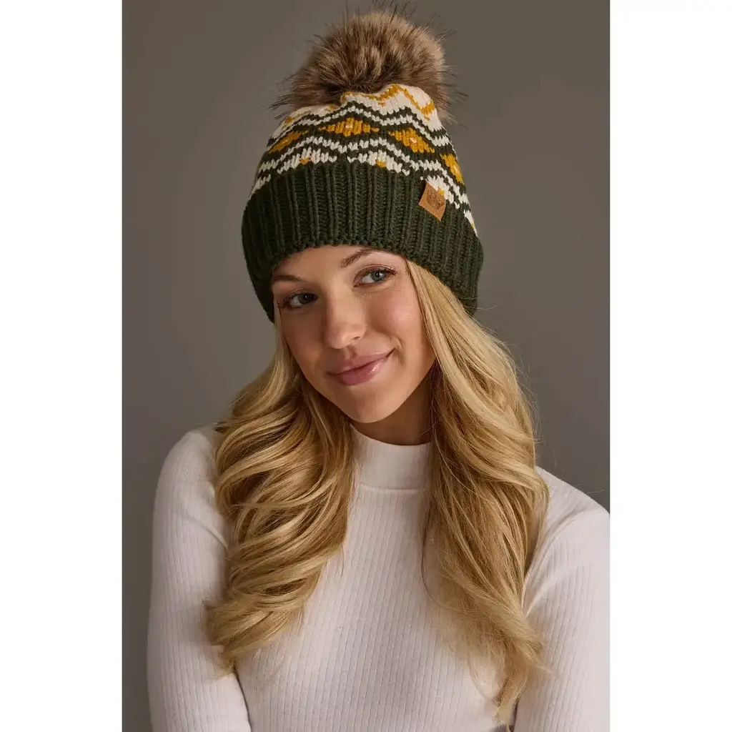 Panache (Faire) Olive, Cream & Mustard Patterned Pom Hat