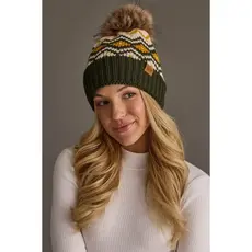 Panache (Faire) Olive, Cream & Mustard Patterned Pom Hat