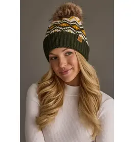Panache (Faire) Olive, Cream & Mustard Patterned Pom Hat
